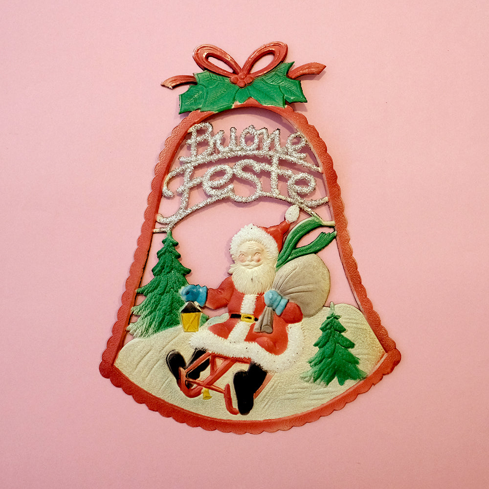 Vintage window decor-Santa Claus in the bell