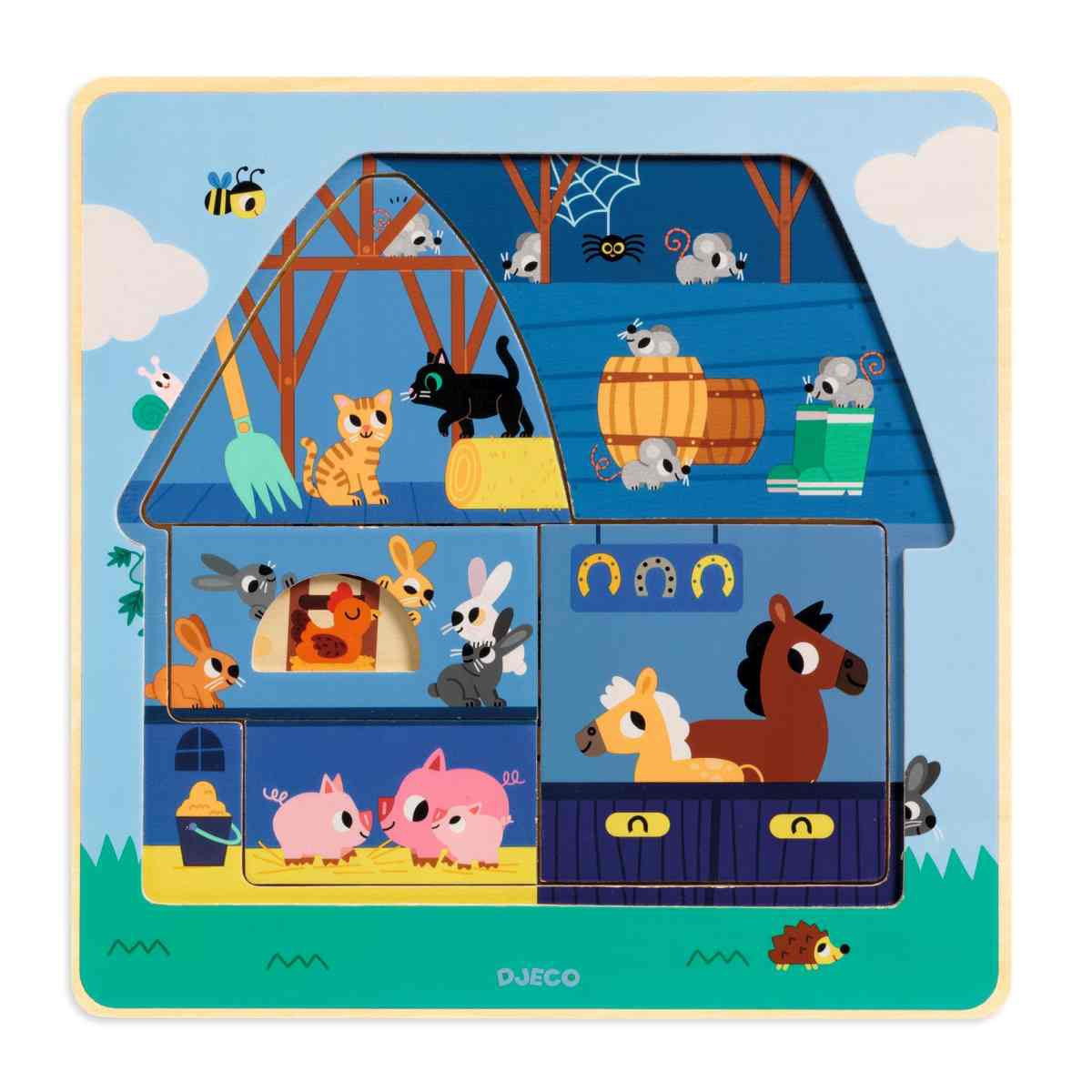 Primo Puzzle - Bears 3 Puzzles Included by Djeco Cute Panda EUC Preschool  Age 