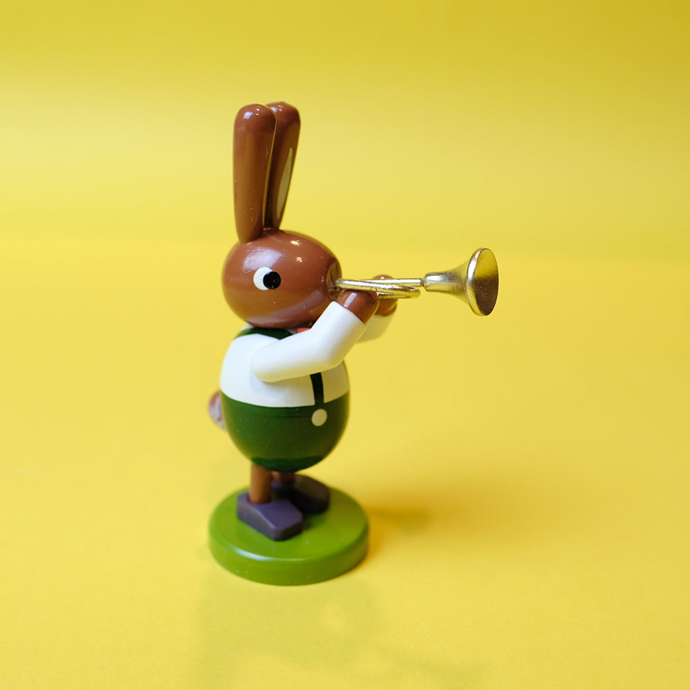 Wooden Bunny musician with Trumpet