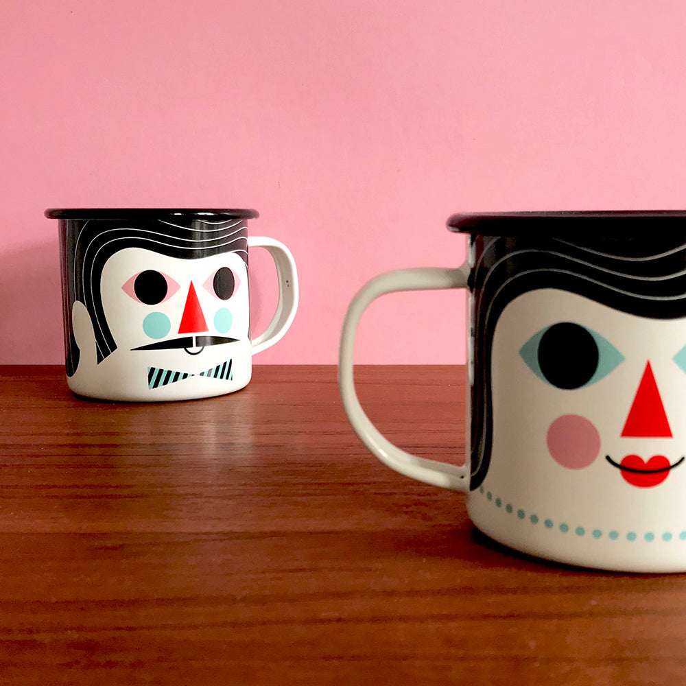 Enamel mug couple - 2 Faces 1 Mug