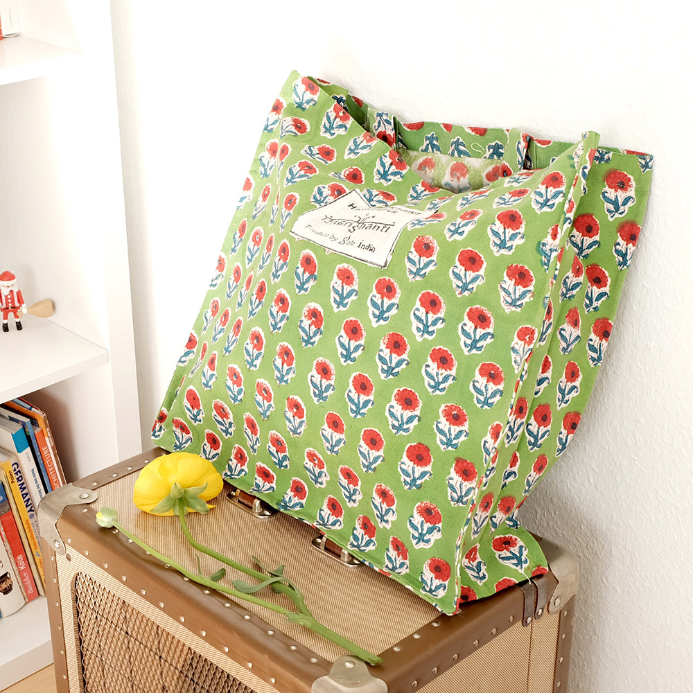 Colorful woodblock printed tote bag - Summer Made