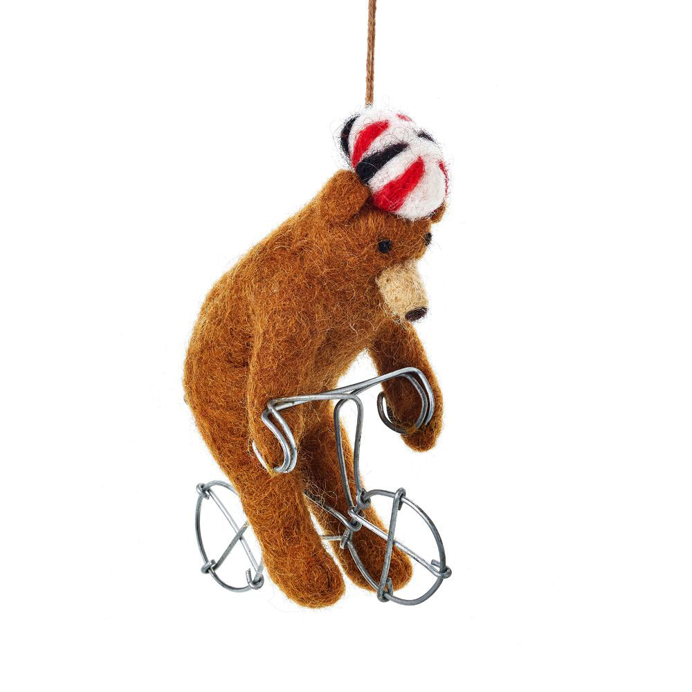 Handmade Cycling Bear Hanging Felt