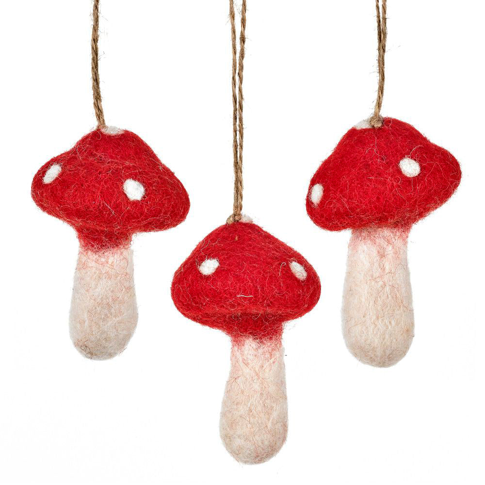 Handmade Toadstools Set of 3 Hanging Felt