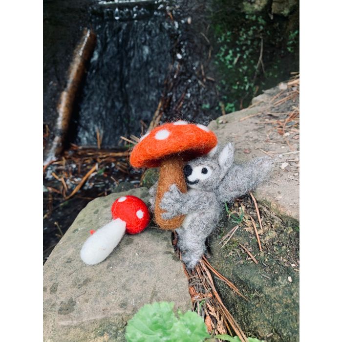 Handmade Toadstool Squirrel Hanging Felt