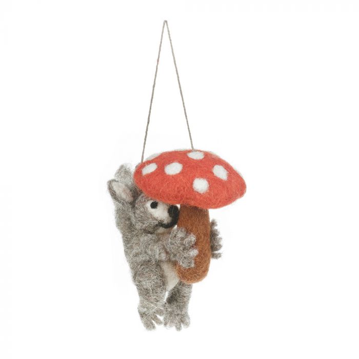 Handmade Toadstool Squirrel Hanging Felt